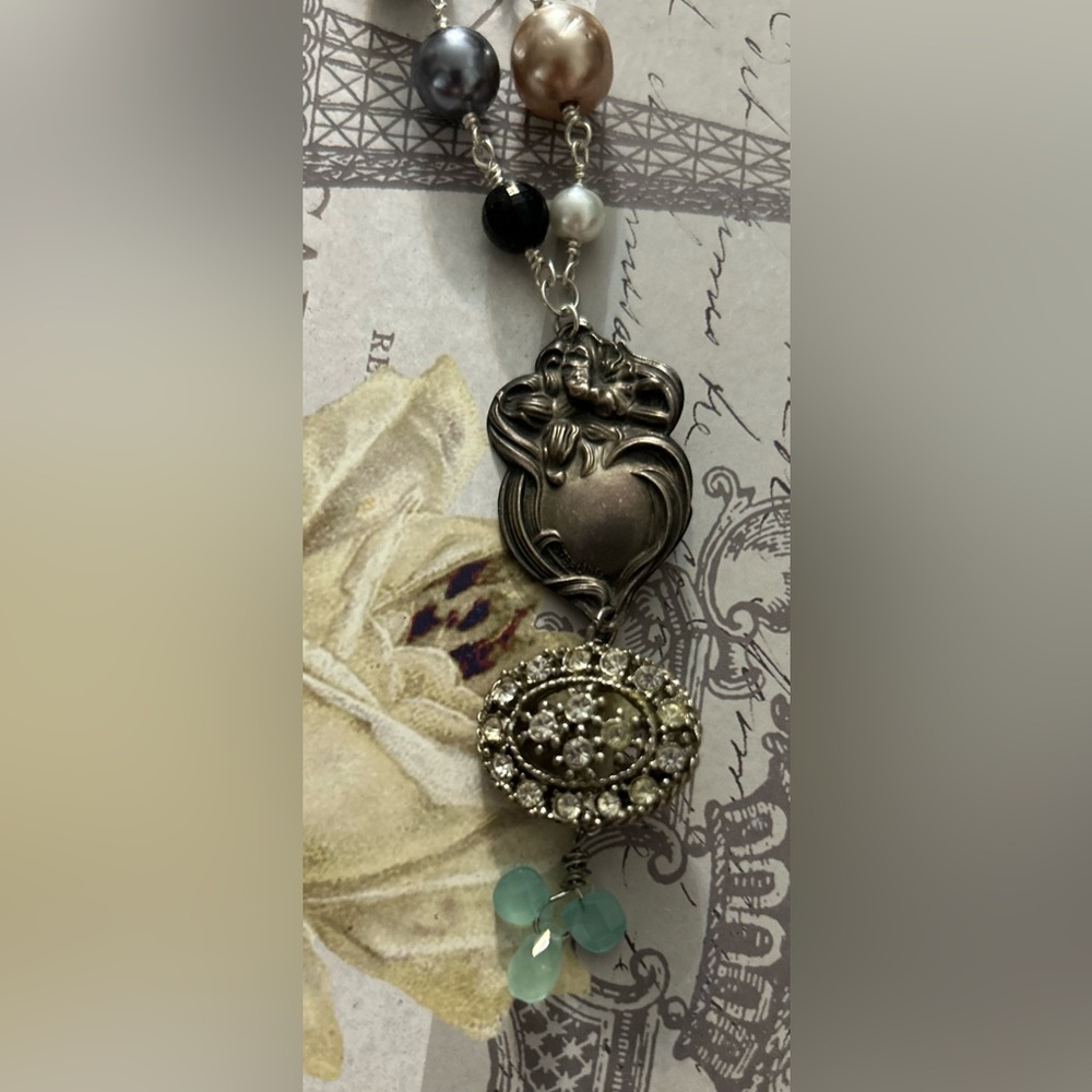Amazing Vintage Repurposed Brooch and Pearls Necklace